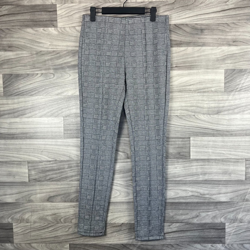 Tahari Knit Leggings Women's Medium Gray Plaid‎ High Rise Stretch Pull On Career
